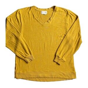 Saturday Sunday Mustard Yellow V Neck Sweater Size L Knit Pull Over